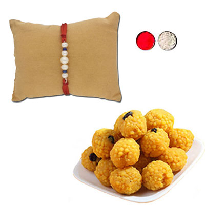 "Grace Pearl Rakhi - JPJUN-23-045 (Single Rakhi), 500gms of Laddu - Click here to View more details about this Product